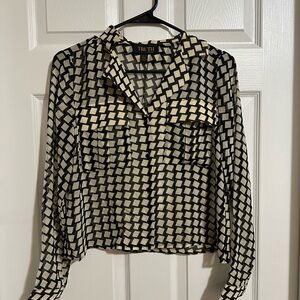 Off white(cream) and black long sleeve blouse with buttons